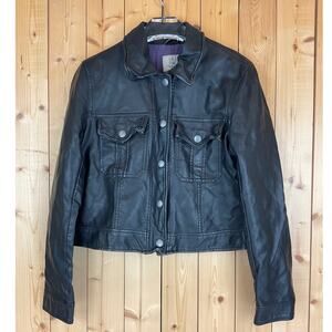 Free People Women's Cropped Vegan Leather Jacket, Black - Size XS